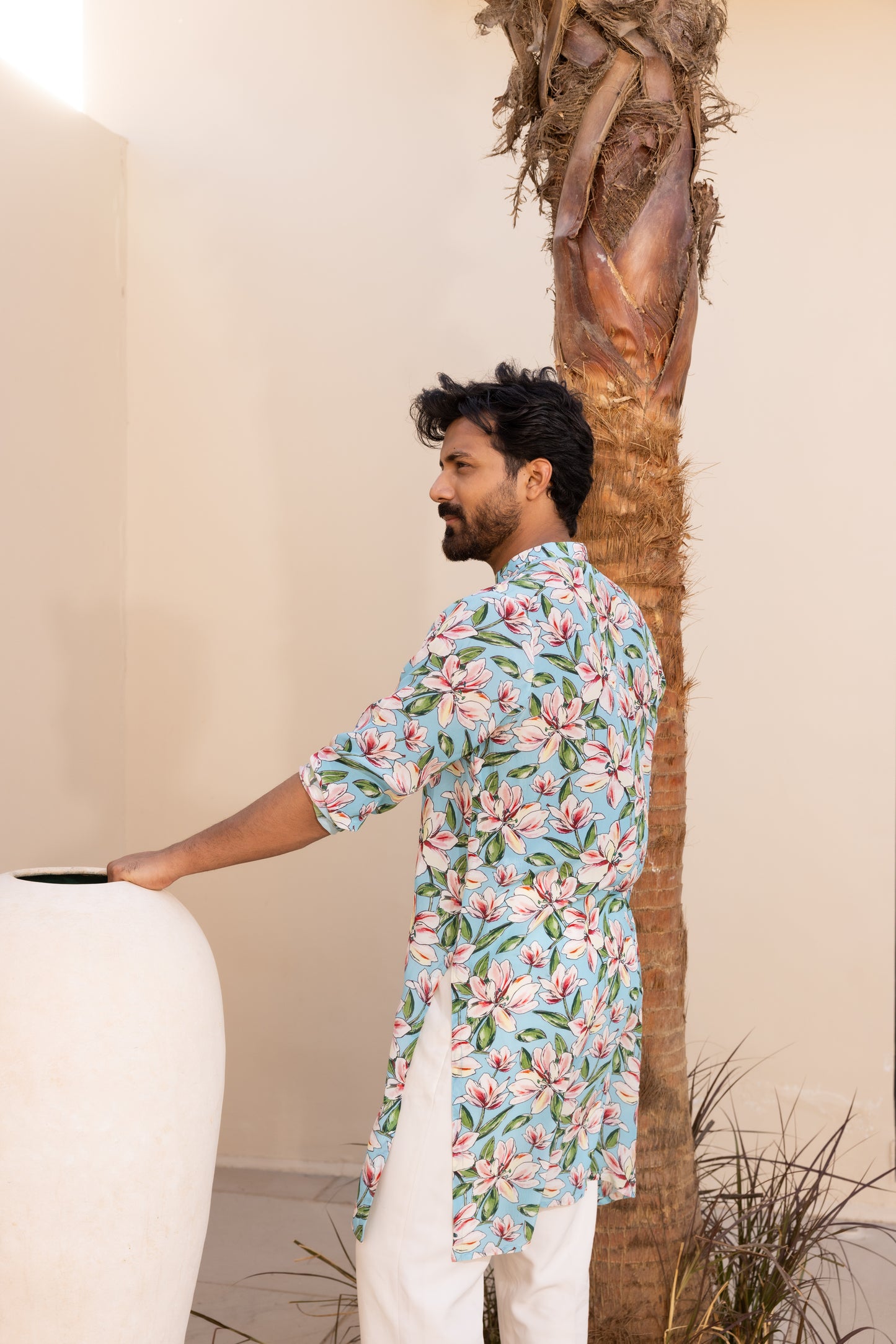 Sky Blue Bloom Hand Embroidered Kurta