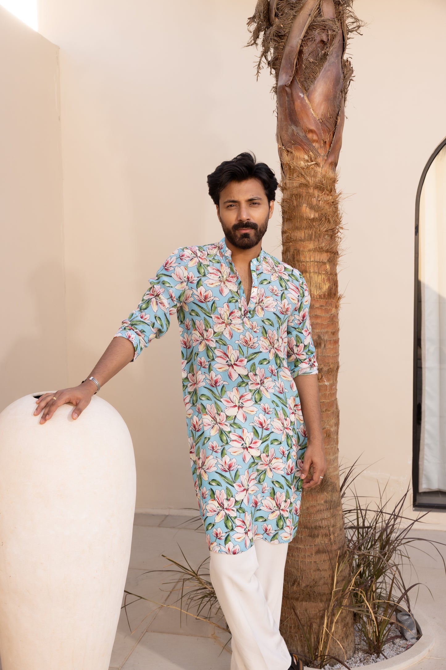 Sky Blue Bloom Hand Embroidered Kurta