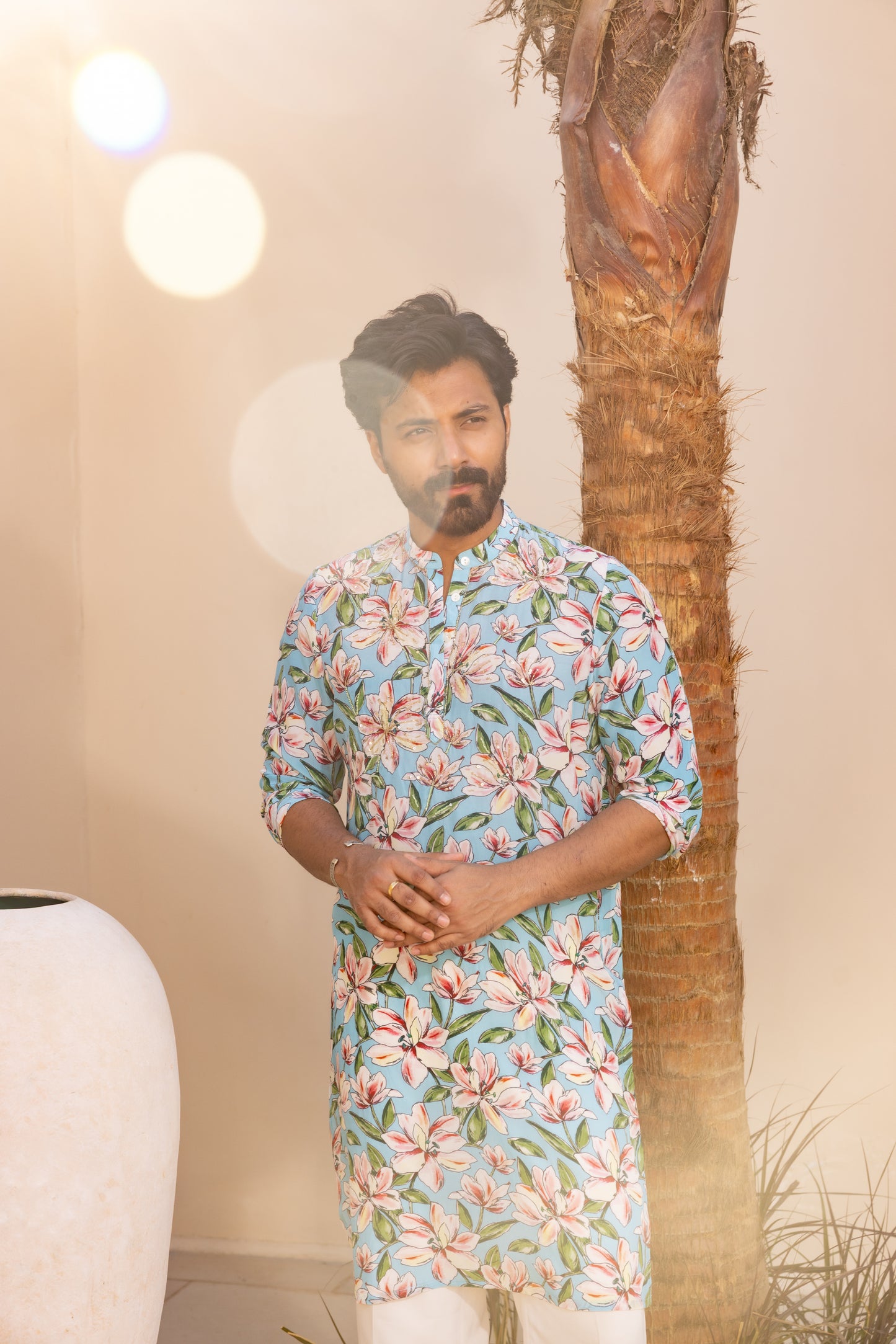 Sky Blue Bloom Hand Embroidered Kurta