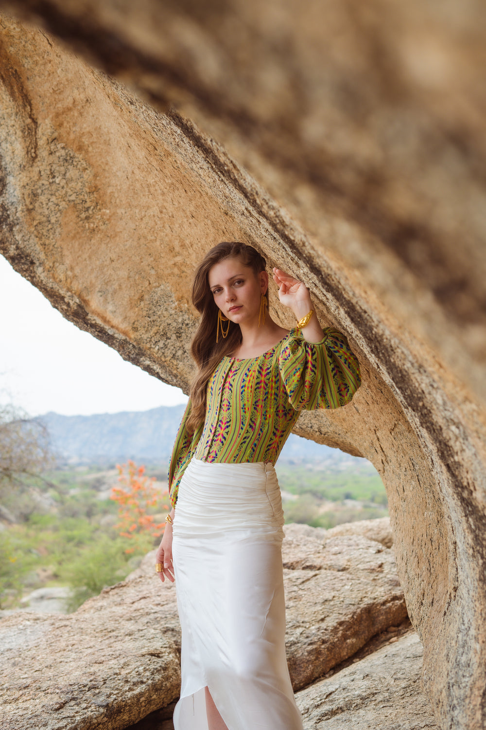 Amiira : Round Neck Corset Top In Fuller Sleeves