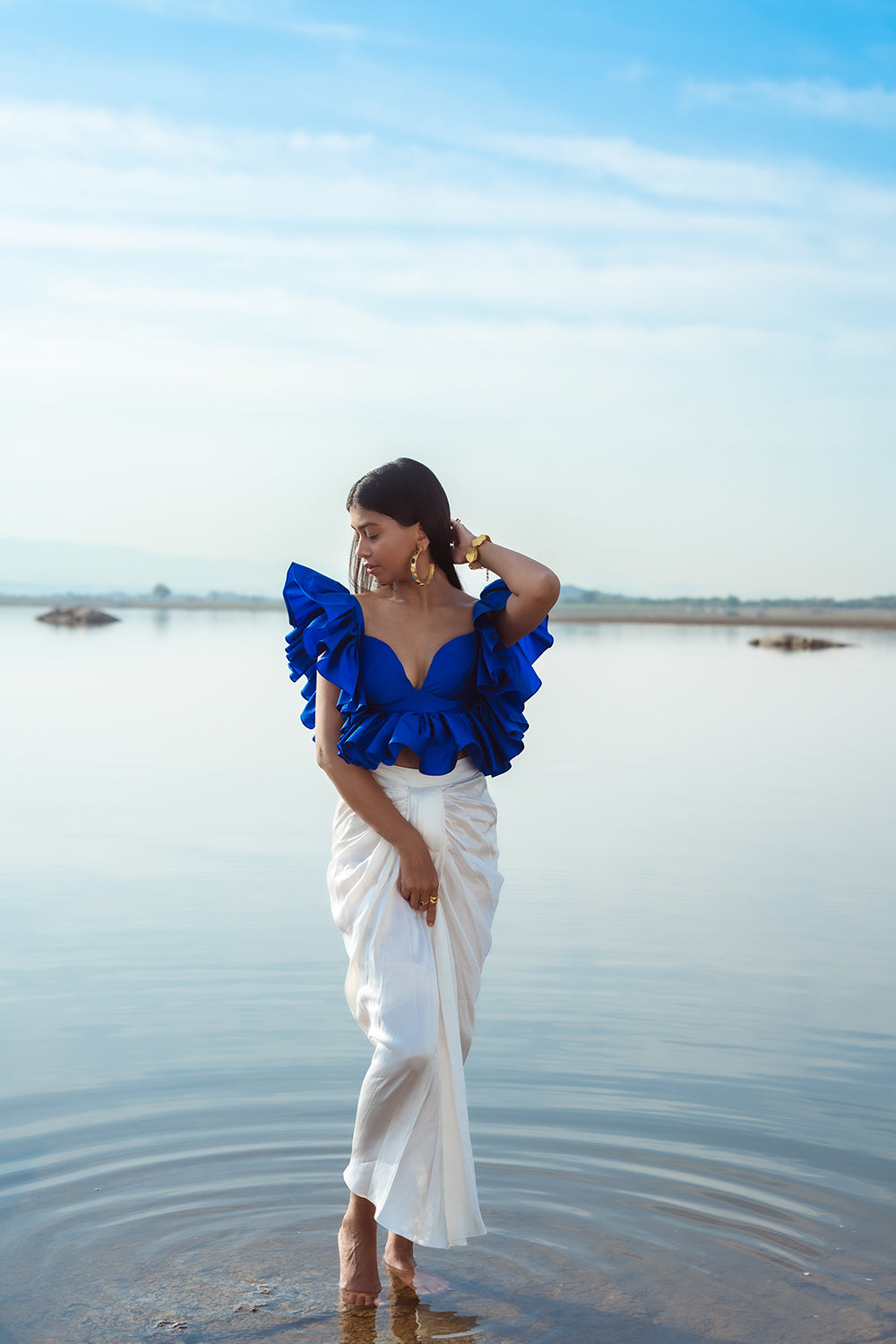 Blue Feathers : Voluminous Ruffle Top