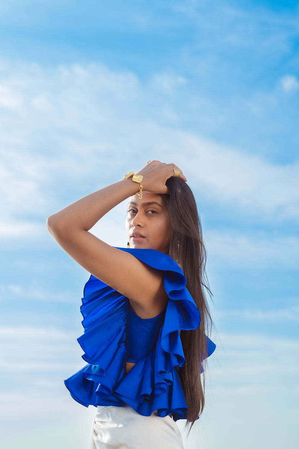 Blue Feathers : Voluminous Ruffle Top