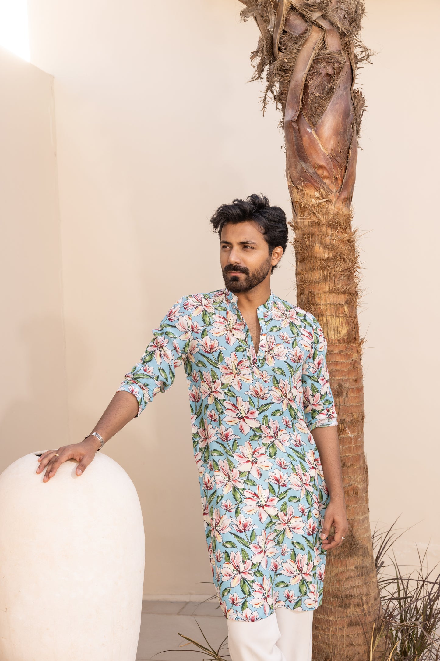 Sky Blue Bloom Hand Embroidered Kurta