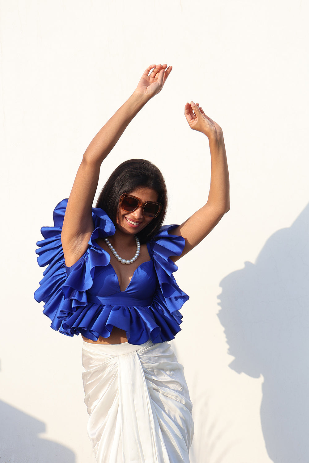 Blue Feathers : Voluminous Ruffle Top