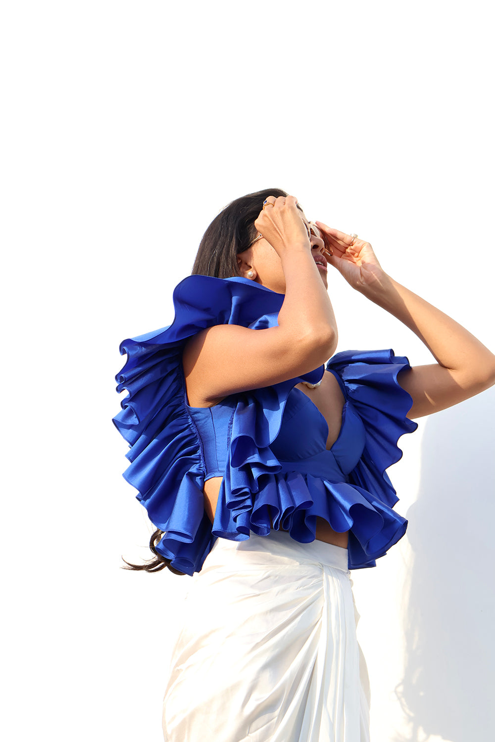 Blue Feathers : Voluminous Ruffle Top
