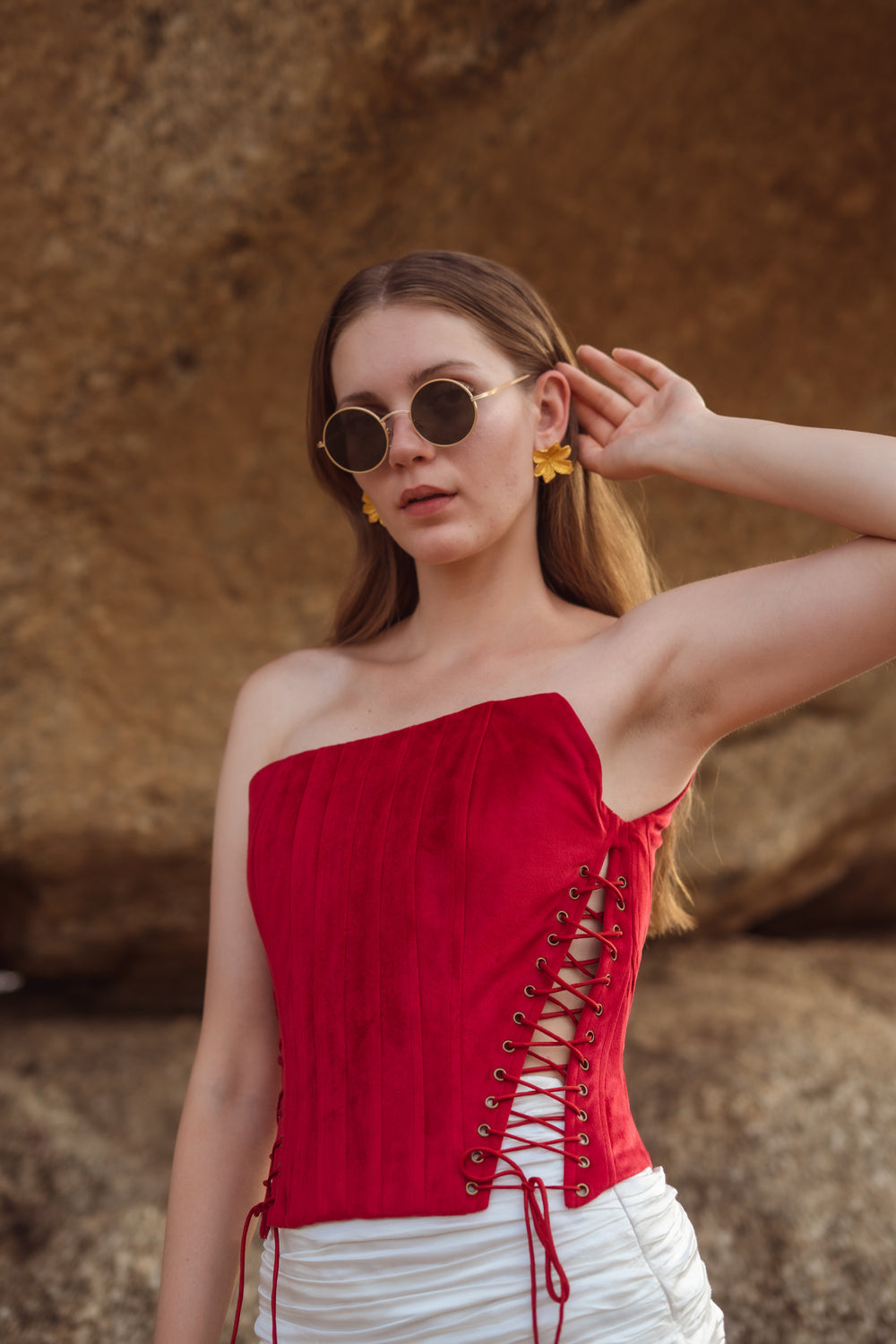 Red Armour: Suede Corset with eyelets