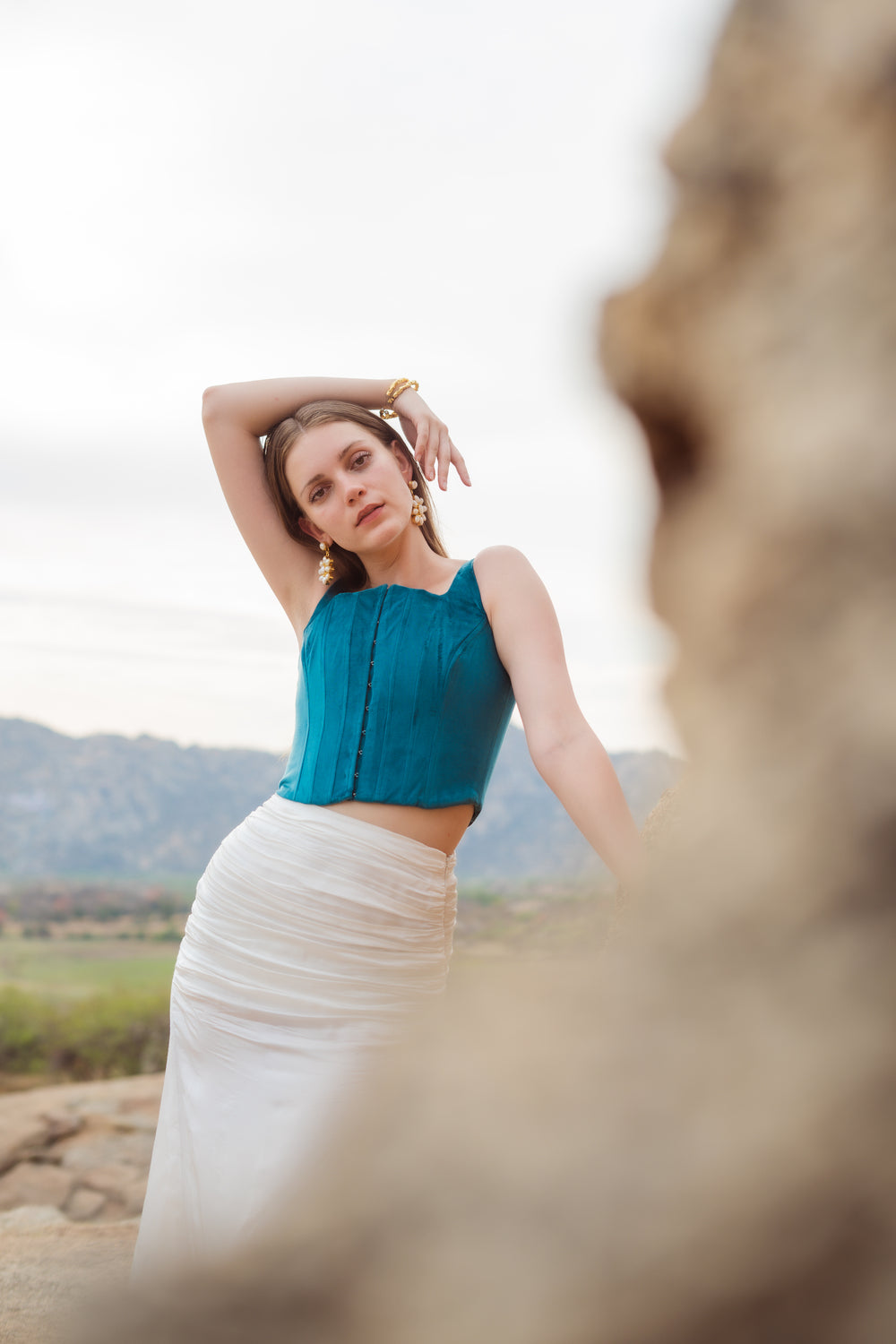 Teal Deal: Inverted heart shaped Suede Corset