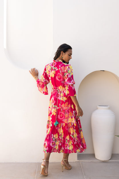 Wildflower Midi Dress (Fuschia)