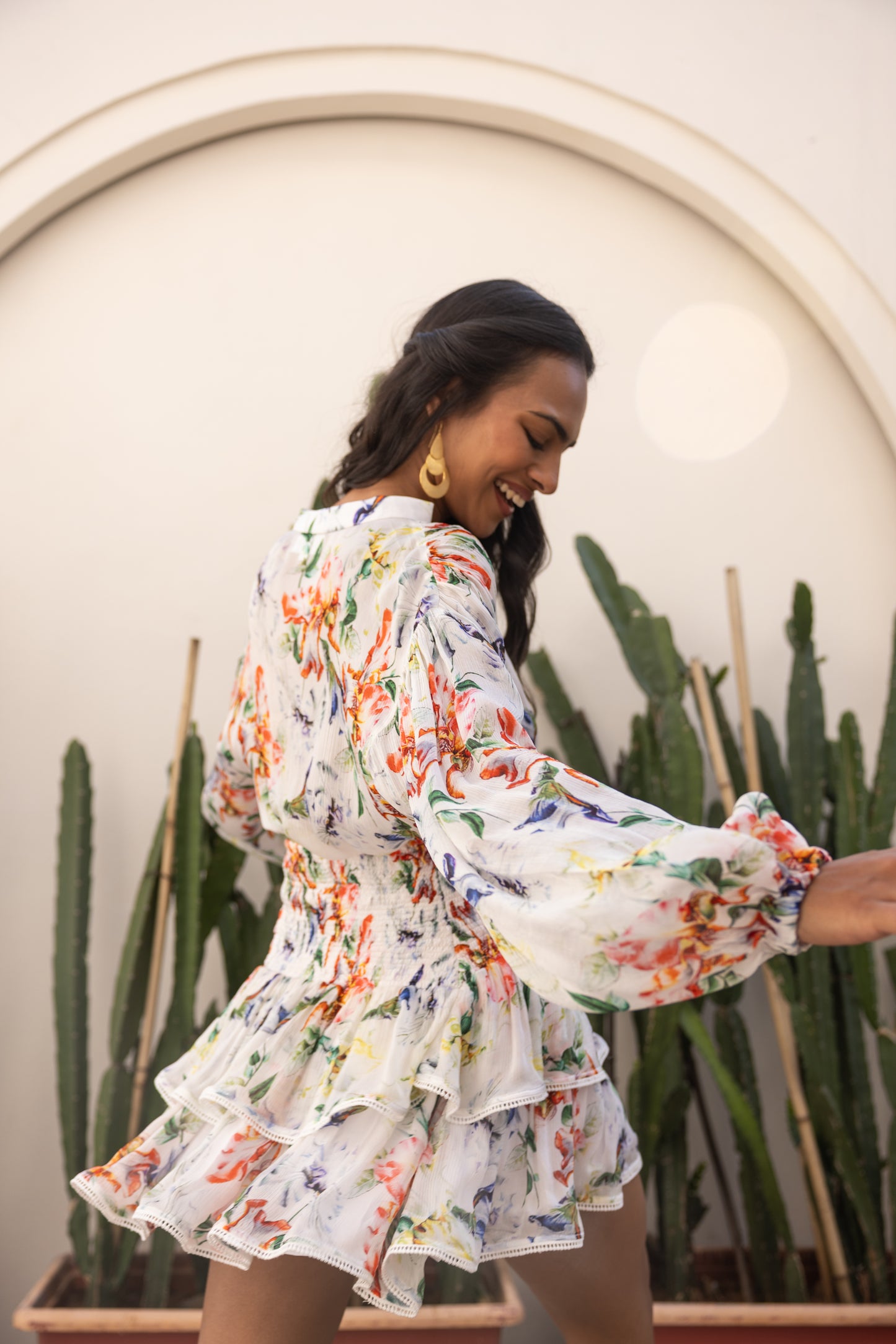 Cloud White Florart Mini Skirt