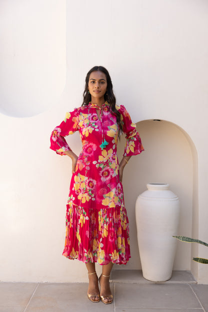 Wildflower Midi Dress (Fuschia)