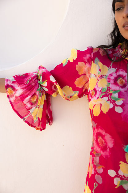 Wildflower Midi Dress (Fuschia)