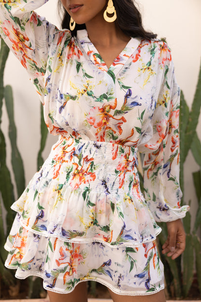 Cloud White Florart Mini Skirt