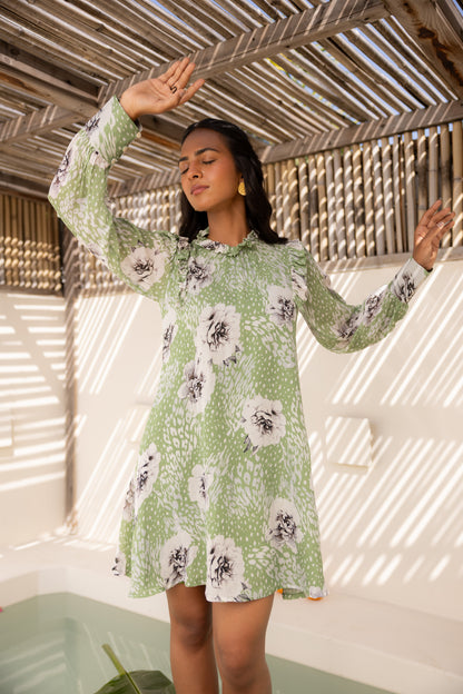 Rosalia Leopard Short Dress (Sage)