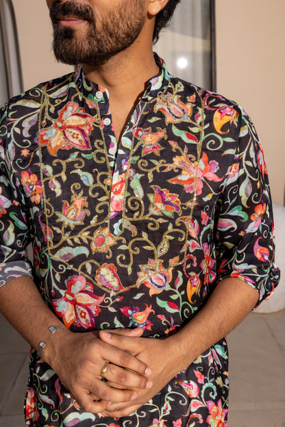 Ivy Black Hand embroidered Kurta