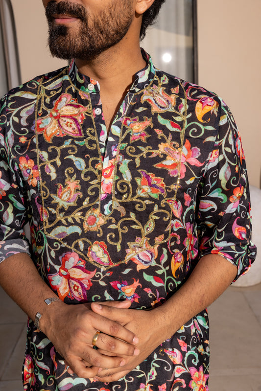 Ivy Black Hand embroidered Kurta