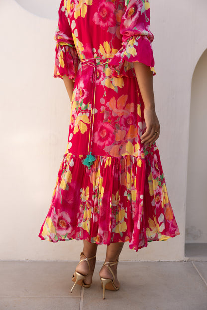 Wildflower Midi Dress (Fuschia)