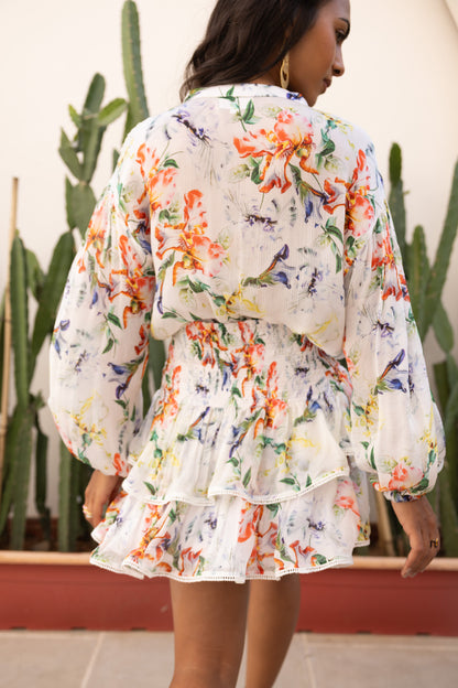 Cloud White Florart Mini Skirt