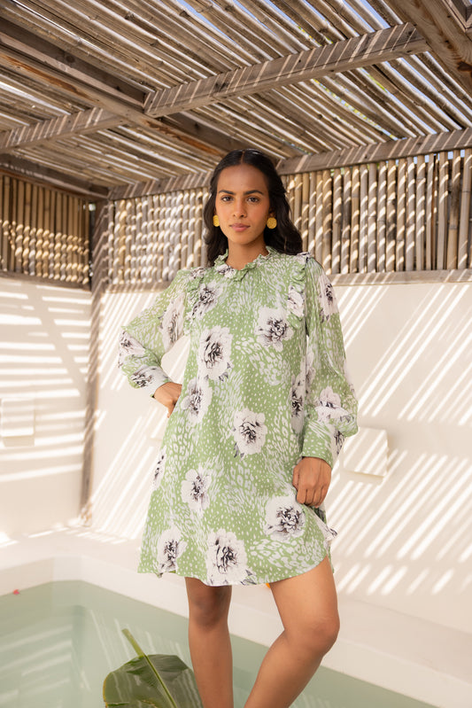 Rosalia Leopard Short Dress (Sage)