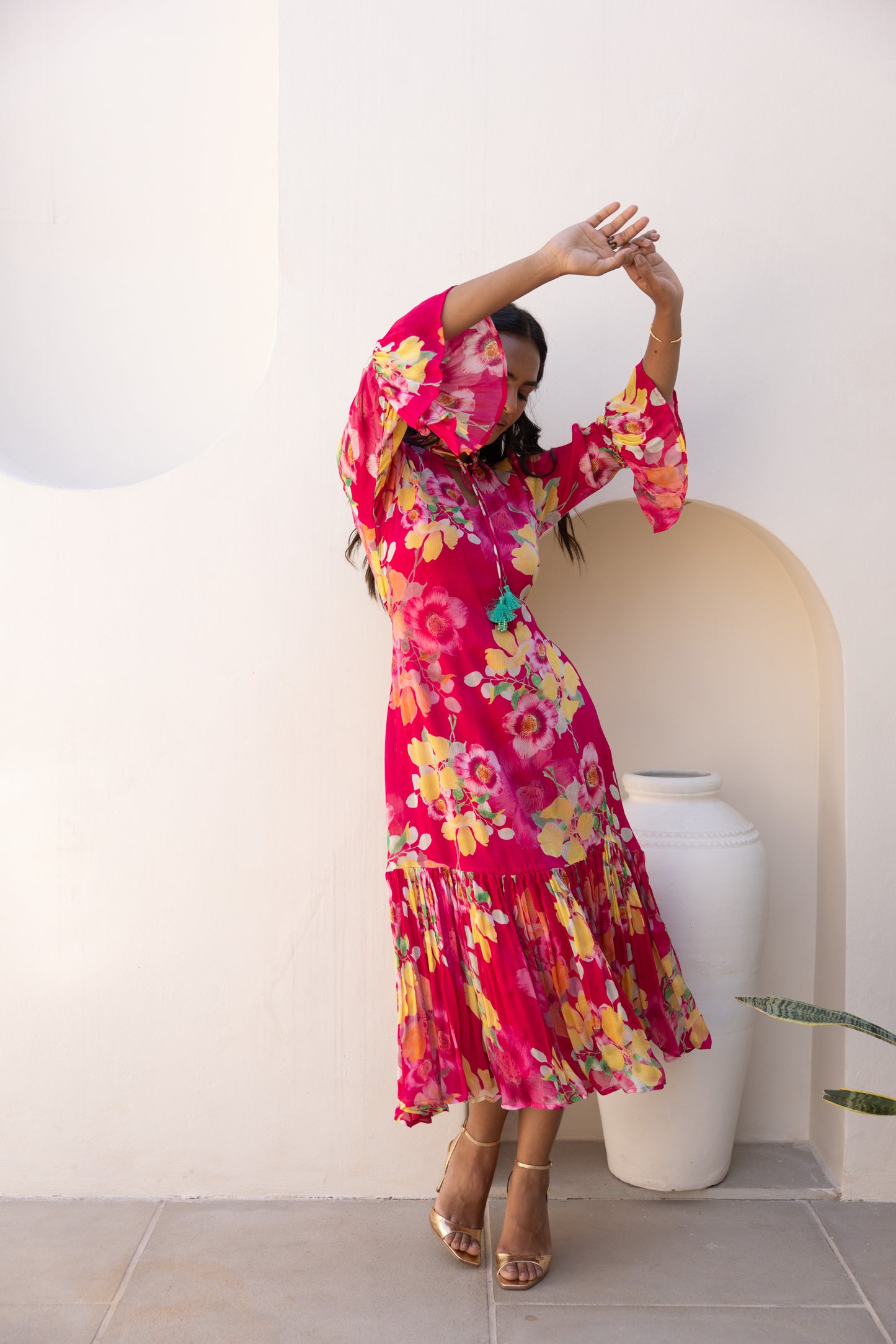 Wildflower Midi Dress (Fuschia)