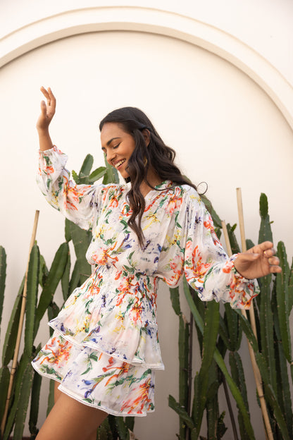 Cloud White Florart Mini Skirt