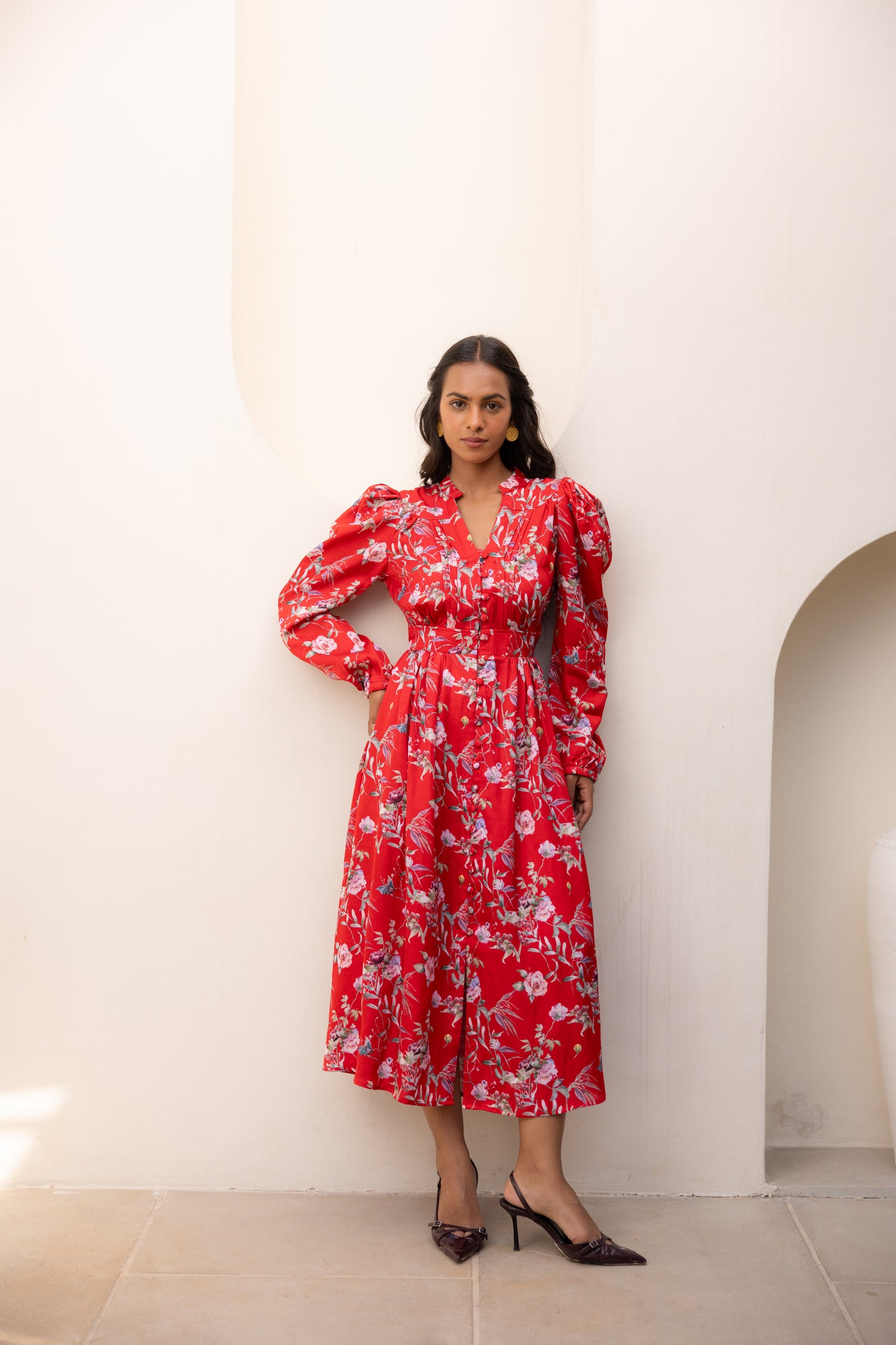 Luna Red Midi Dress