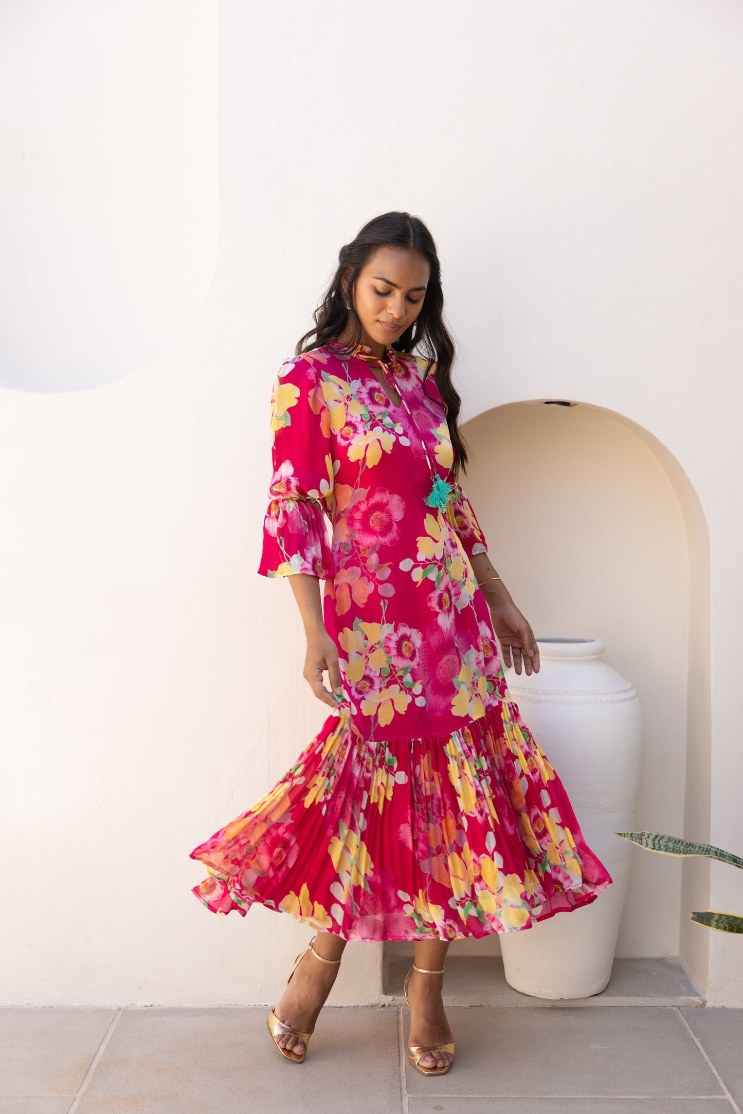 Wildflower Midi Dress (Fuschia)