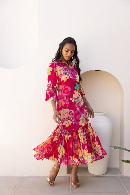 Wildflower Midi Dress (Fuschia)
