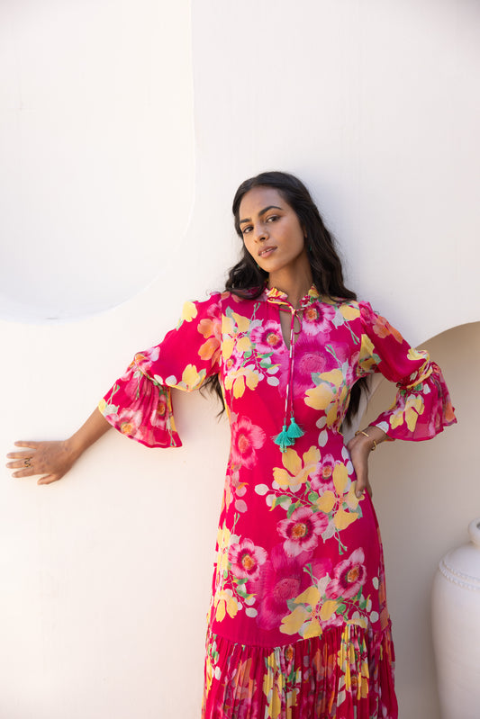 Wildflower Midi Dress (Fuschia)