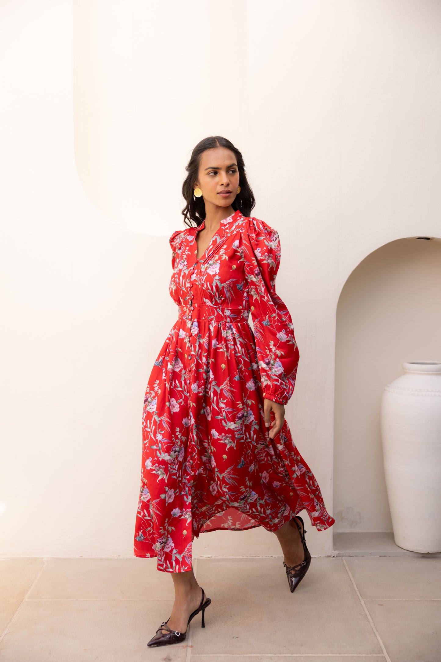 Luna Red Midi Dress