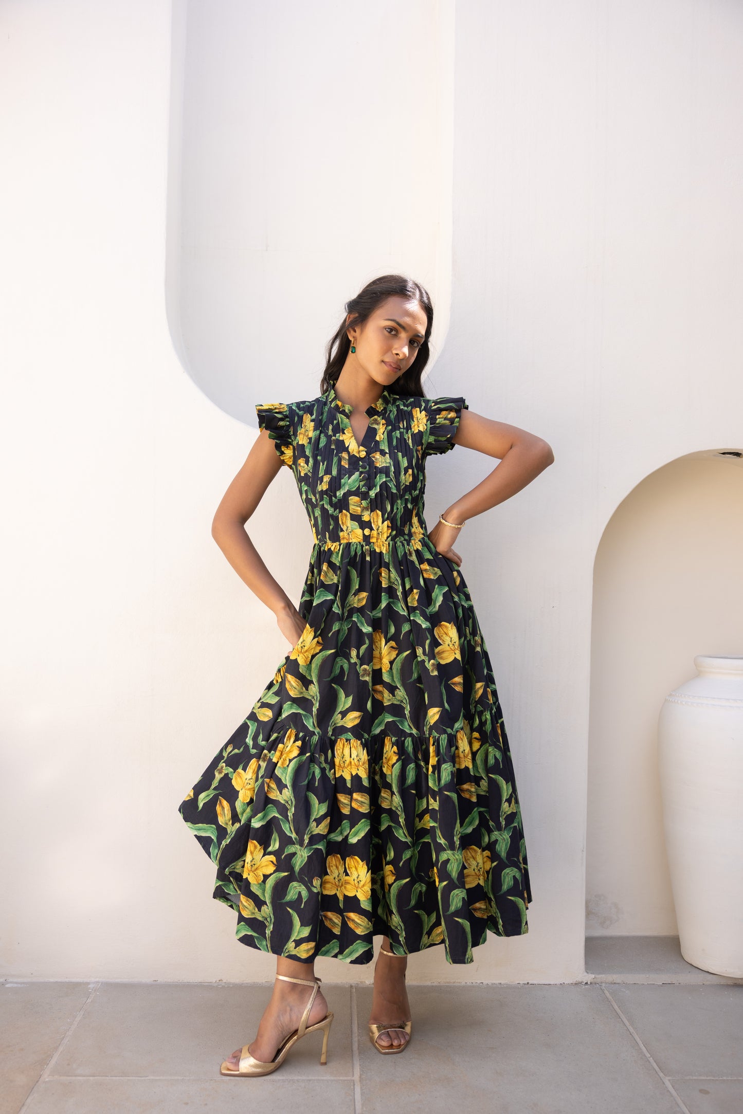 Dramatic Yellow Lily Dress