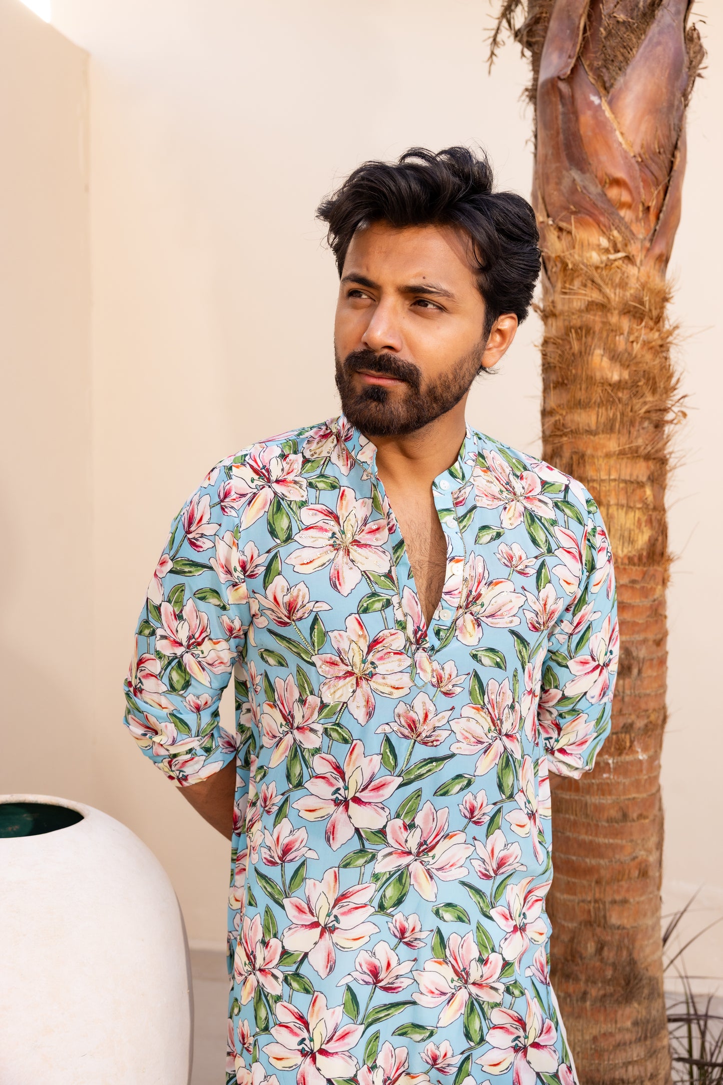Sky Blue Bloom Hand Embroidered Kurta