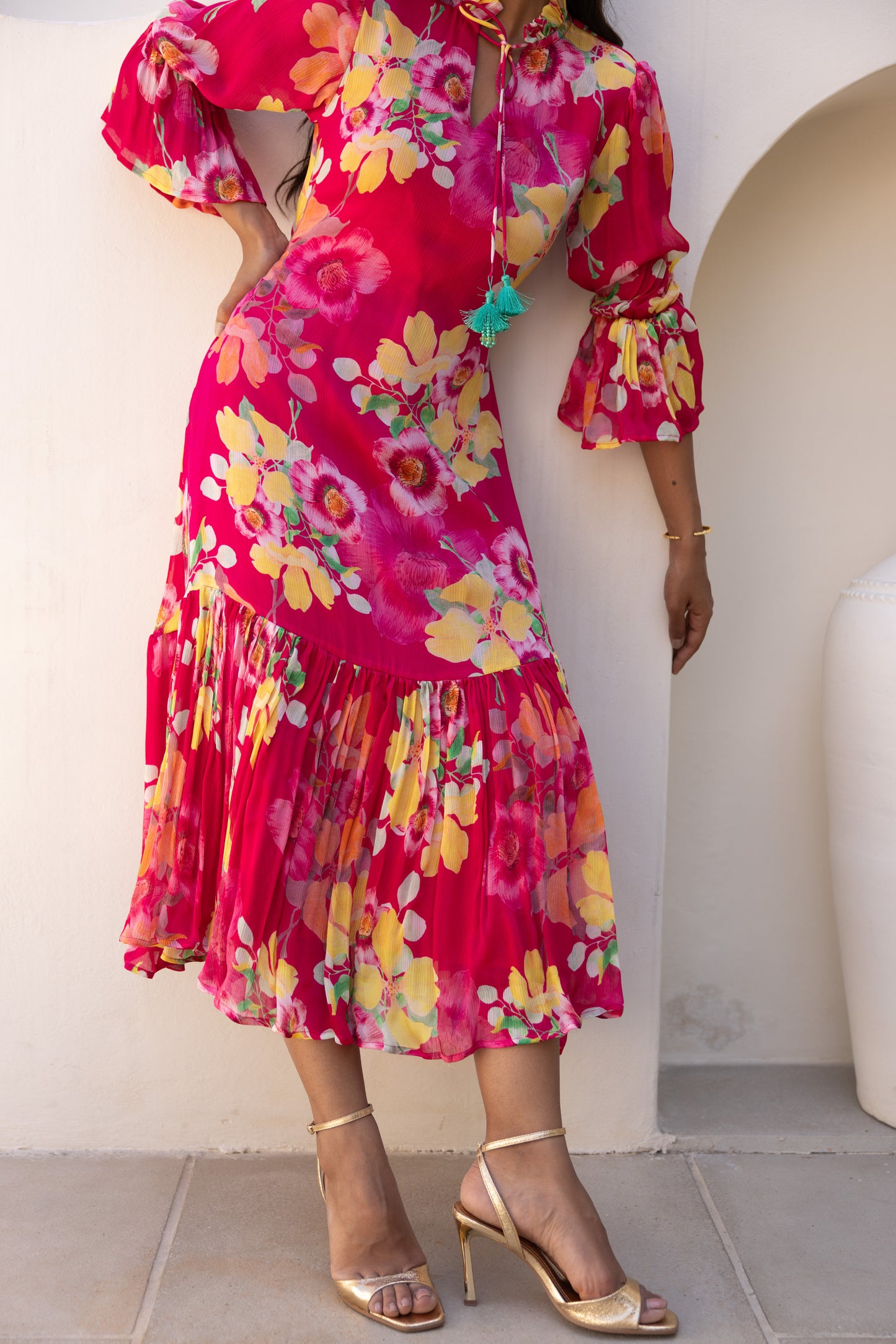 Wildflower Midi Dress (Fuschia)
