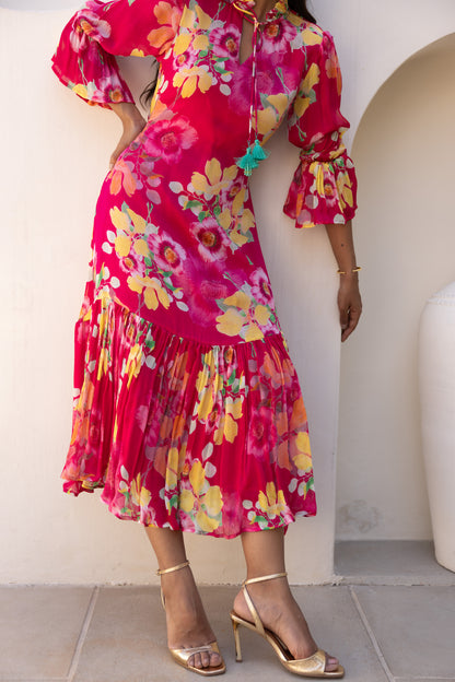 Wildflower Midi Dress (Fuschia)