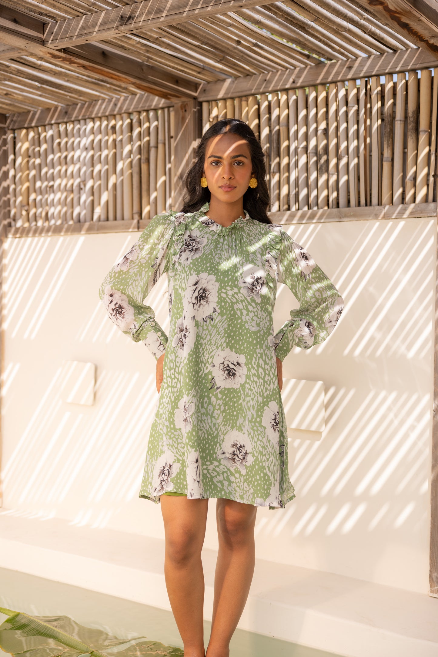 Rosalia Leopard Short Dress (Sage)