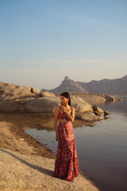 San Block printed, deep-v neck Top